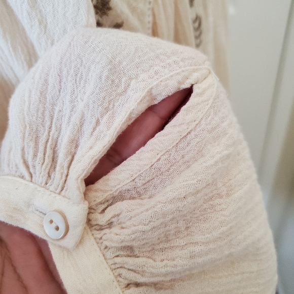 Soft Surroundings Cream Mocha Cotton Embroidered Tunic Blouse Women's Size M - Picture 10 of 12